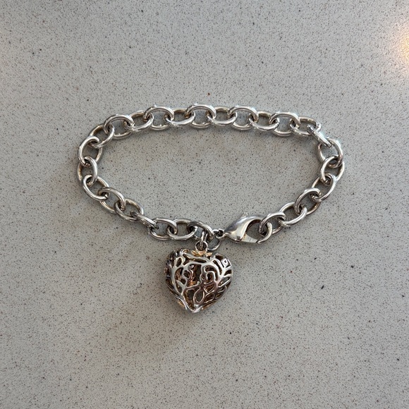 Jewelry - Sterling Silver 925 Chunky Silver Floral Leafy Nature Heart Charm Bracelet